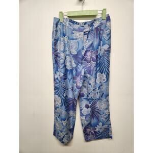 Vintage August Silk Women's Silk Blue/Purple Floral Cropped Pants, Size Med